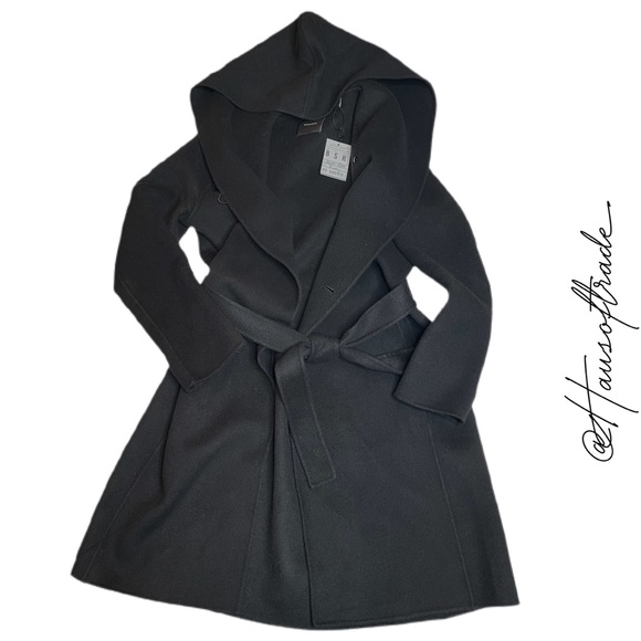 THEORY Black Wilrose Winsome Hooded Wrap Coat S - Picture 3 of 14